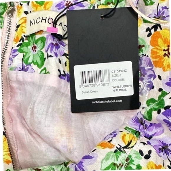 Nicholas Susan Pleated Floral Print A-Line Sleeveless Linen Maxi Cocktail Dress - Picture 15 of 15